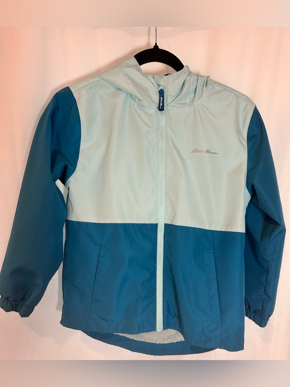 Eddie Bauer Kids Windbreaker Jacket S 7/8 Blue Colorblock Hooded Lightweight